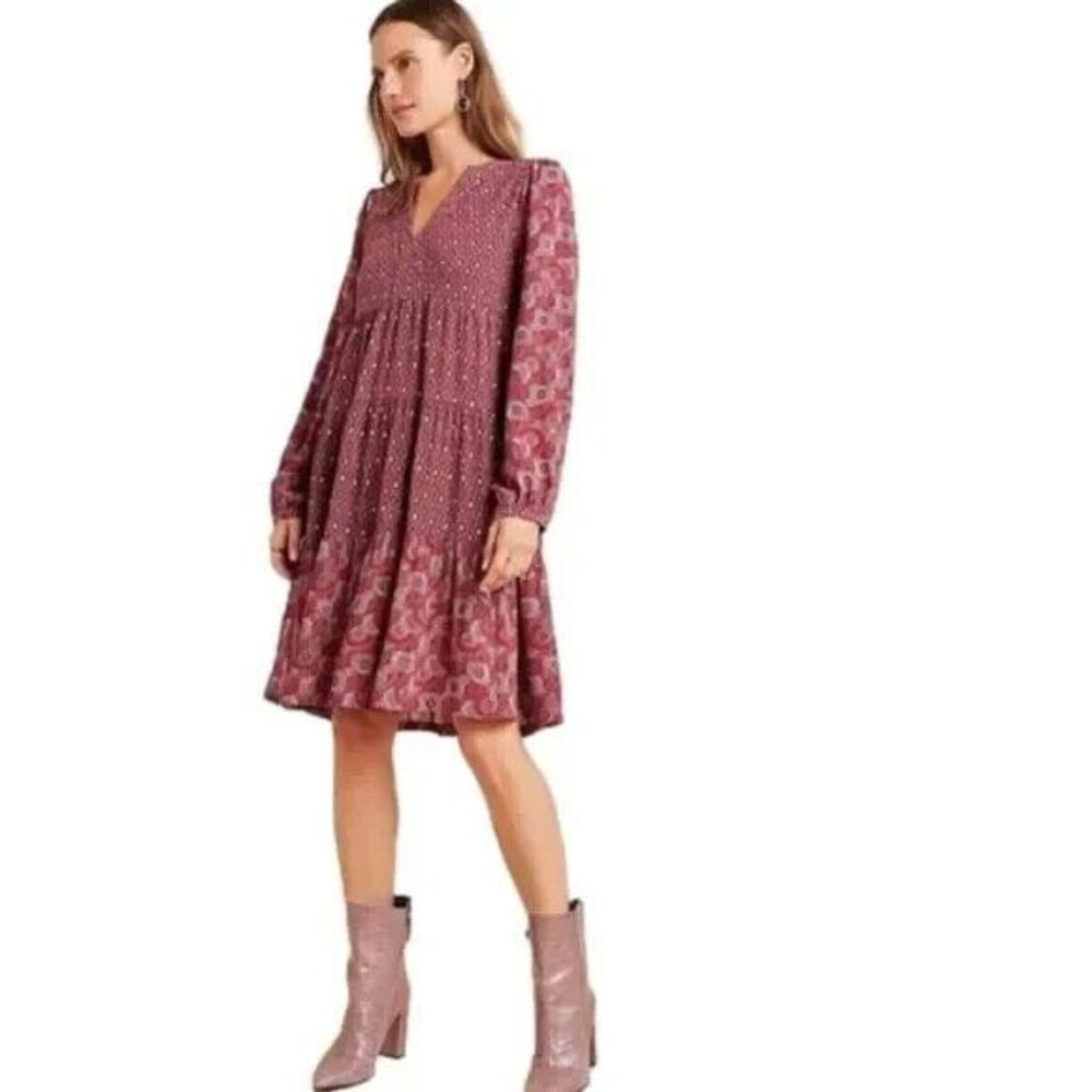 Maeve Rose-Mauve Printed Long-Sleeve Mini Dress